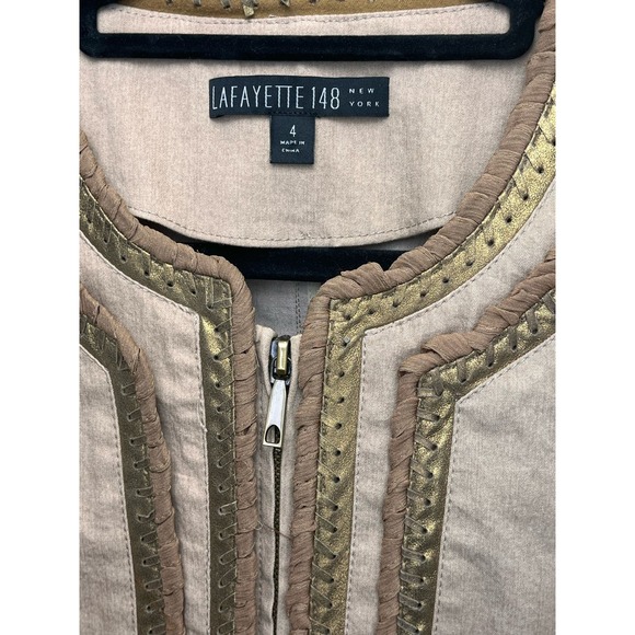 Lafayette 148 New York Double Zipper Moto Style Gold Detail Jacket Size 4 - Picture 3 of 7